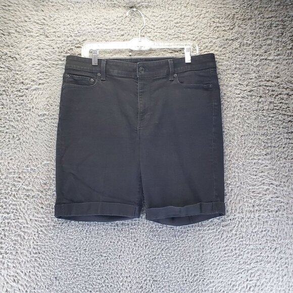 Talbots Shorts Women Size 12 Black Girlfriend Stretch Denim Cuffed - Picture 1 of 12